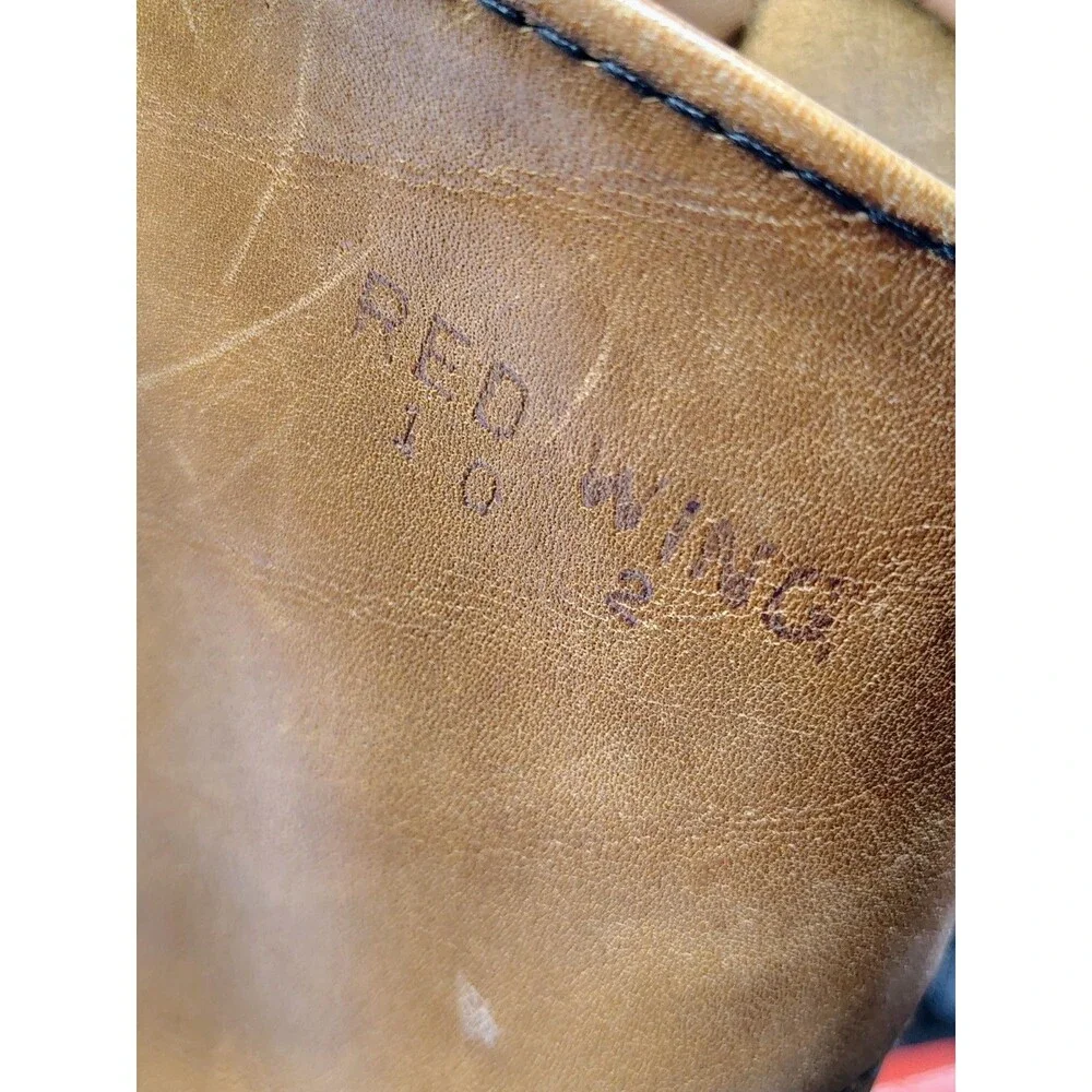 Red Wing Pecos Black Beige Leather Pull On Work Boots Mens Round Toe USA Made 10
